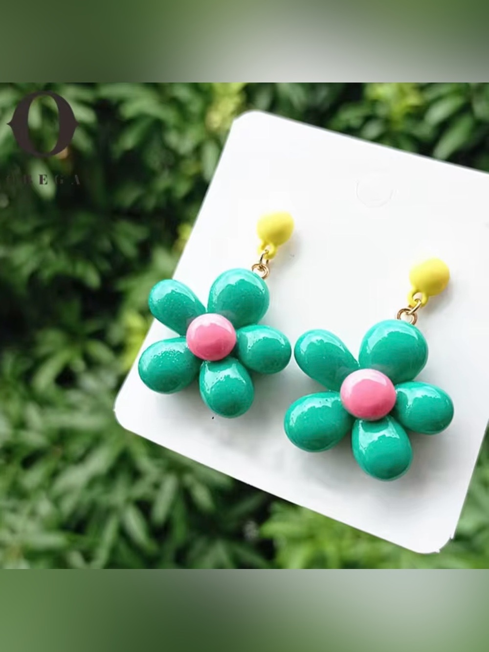 Summer colorful floral Earrings - Pink & Teal